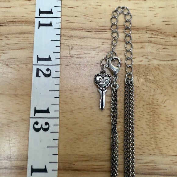 Betsey Johnson Rare Crystal Heart Pendant Necklace W/ Bow & Flower Charm - Picture 8 of 11